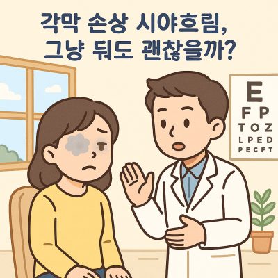 각막 손상 시야흐림, 그냥 둬도 괜찮을까? 1 각막 손상으로 시야가 흐려진 눈을 묘사한 건강 정보 이미지