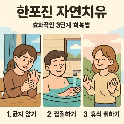 한포진 자연치유, 정말 가능한가요? 효과적인 3단계 회복법 1 한포진 자연치유를 위한 3단계 회복 과정을 설명하는 건강 정보 이미지