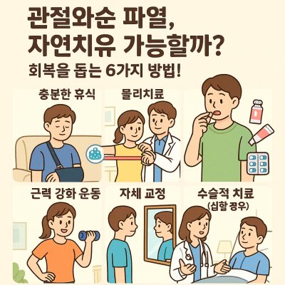 관절와순 파열 자연치유 가능할까? 꼭 알아야 할 회복 방법 6가지 1 관절와순 파열의 자연치유 가능성과 회복 방법 6가지를 설명하는 의료 정보 이미지