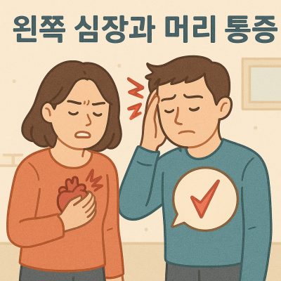 왼쪽 심장과 머리 통증의 원인과 대응법을 설명하는 건강 관련 이미지