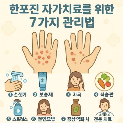 한포진 자가치료를 위한 7가지 관리법을 정리한 피부 건강 안내 이미지