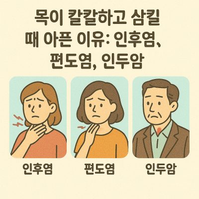목이 칼칼하고 삼킬 때 아픈 이유: 인후염, 편도염, 인두암 차이 1 목이 칼칼하고 삼킬 때 아픈 증상의 원인인 인후염, 편도염, 인두암 차이를 설명하는 이미지