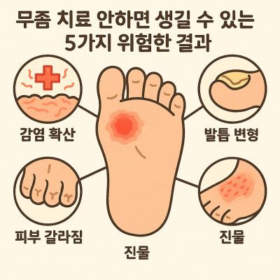 무좀 치료 안하면 생길 수 있는 심각한 발 건강 문제를 경고하는 이미지
