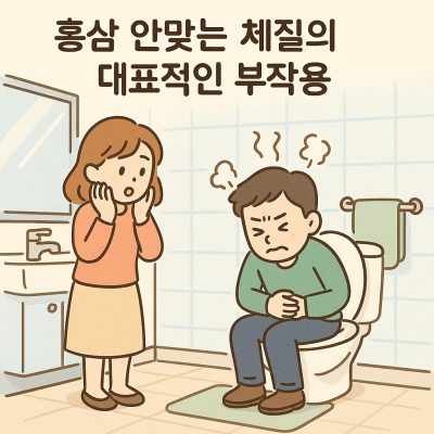홍삼 안맞는 체질에서 나타날 수 있는 대표적인 부작용을 설명하는 건강 이미지