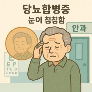 당뇨합병증으로 눈이 침침해진 증상을 설명하는 의료 이미지