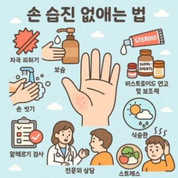 손 습진 없애는법을 설명하는 손 피부 관리 이미지