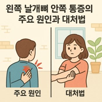 왼쪽 날개뼈 안쪽 통증 원인과 대처법 6가지 1 왼쪽 날개뼈 안쪽 통증의 주요 원인과 대처법을 설명하는 건강 정보 이미지