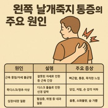 왼쪽 날개죽지 통증의 주요 원인과 대처법을 설명하는 건강 썸네일 이미지
