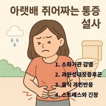 아랫배 쥐어짜는 통증과 설사의 원인과 해결책을 안내하는 건강 정보 이미지