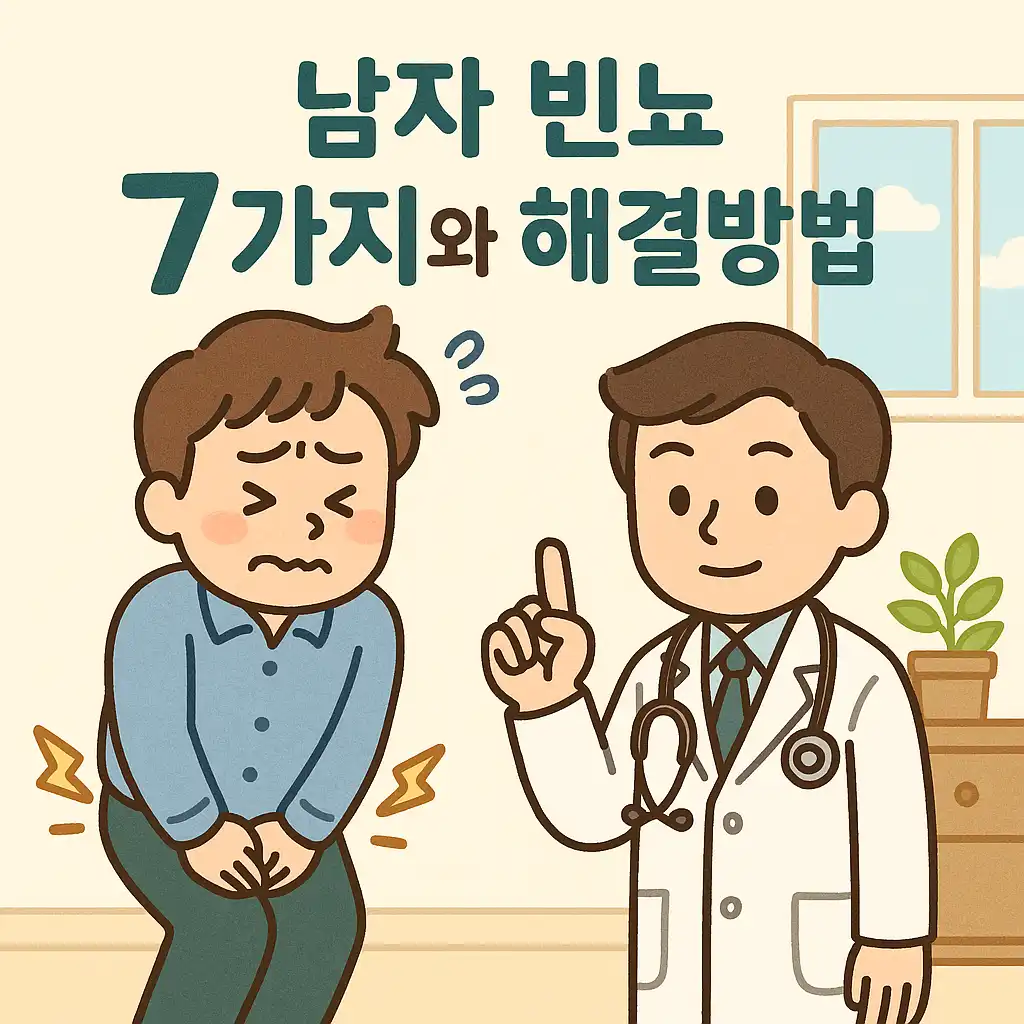 남자 빈뇨 원인 7가지와 해결방법을 설명하는 의료 건강 정보 썸네일