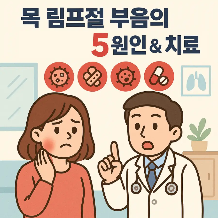 목 림프절 부음 원인 5가지와 치료법 완벽 가이드 1 목 림프절 부음의 5가지 주요 원인과 치료법을 설명하는 의료 정보 썸네일