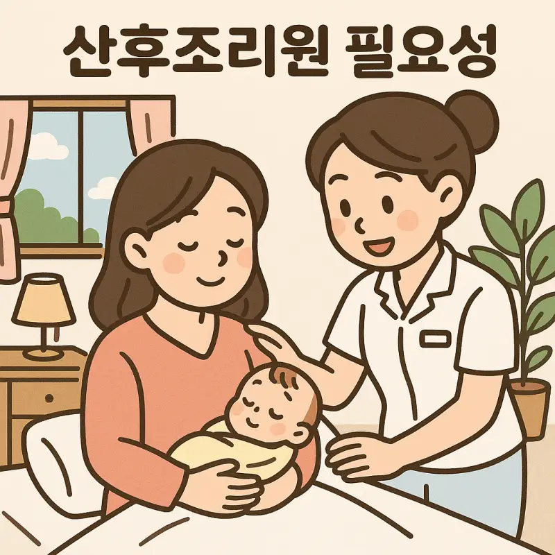 산후조리원 필요성을 보여주는 산모와 신생아 케어 서비스 안내 이미지