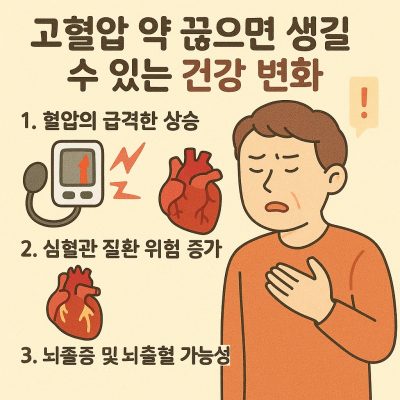 고혈압 약 끊으면 생길 수 있는 건강 변화를 경고하는 이미지
