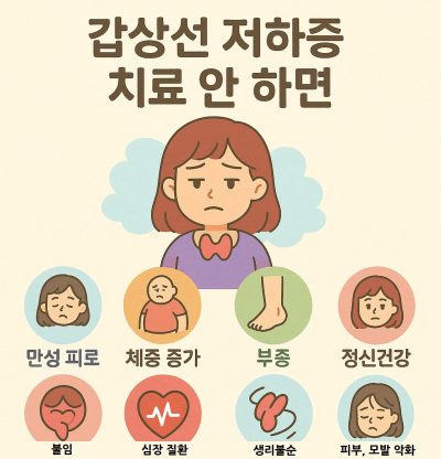 갑상선 저하증 치료 안하면 발생할 수 있는 건강 위험을 경고하는 이미지