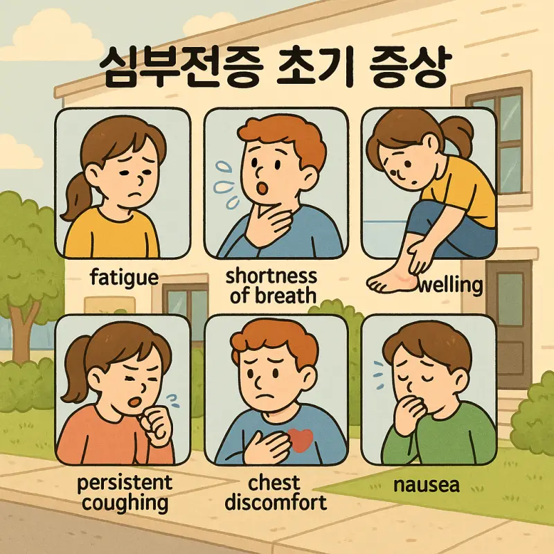 심부전증 초기 증상 7가지를 보여주는 의료 정보 인포그래픽