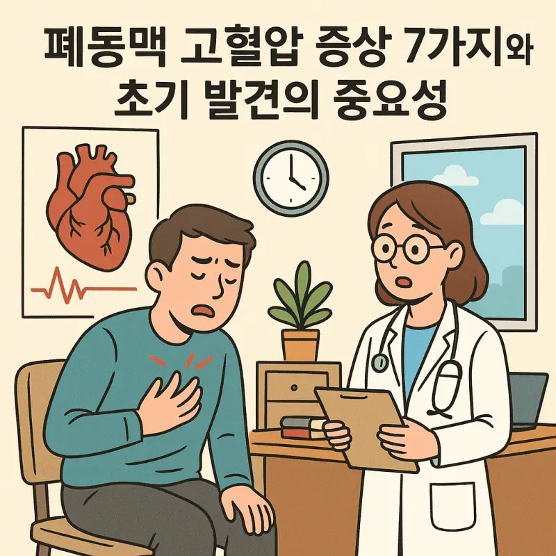 폐동맥 고혈압 증상 7가지와 초기 발견의 중요성 1 폐동맥 고혈압 증상 7가지를 설명하는 의료 정보 인포그래픽
