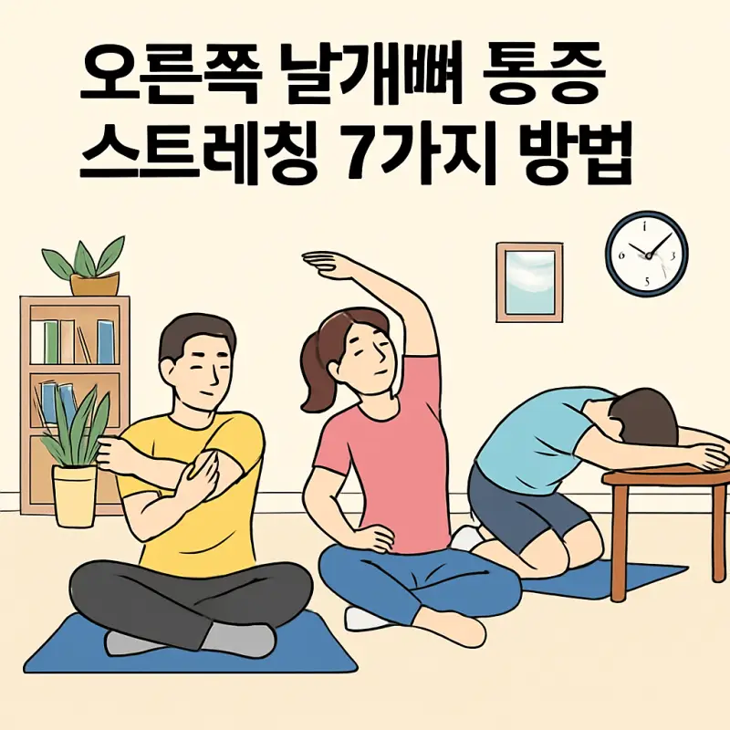 오른쪽 날개뼈 통증 스트레칭 7가지 방법을 설명하는 운동 치료 가이드 썸네일