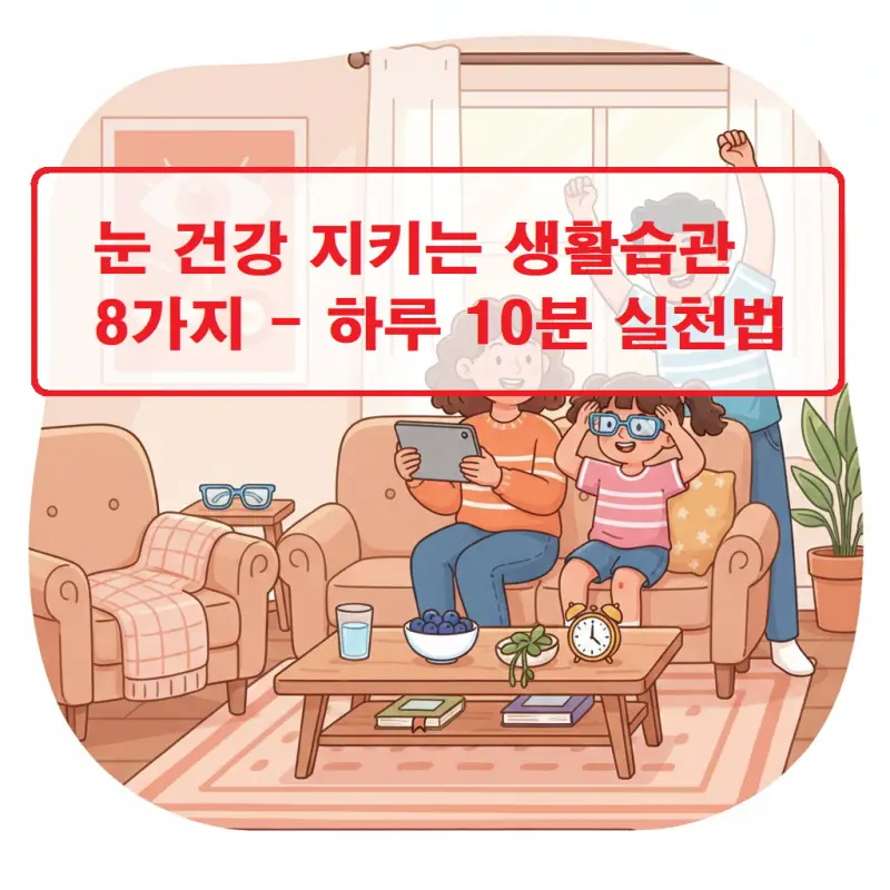 눈 건강 지키는 생활습관 8가지를 하루 10분으로 실천하는 방법을 안내하는 건강 관리 썸네일