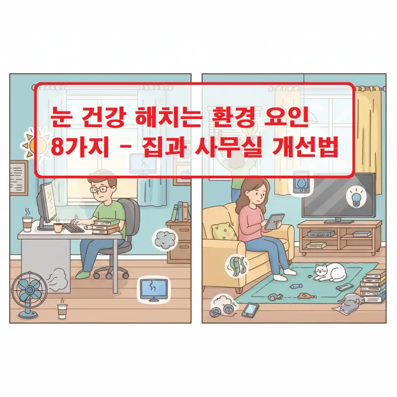 눈 건강 해치는 환경 요인 8가지와 집과 사무실에서의 개선 방법을 설명하는 건강 정보 썸네일