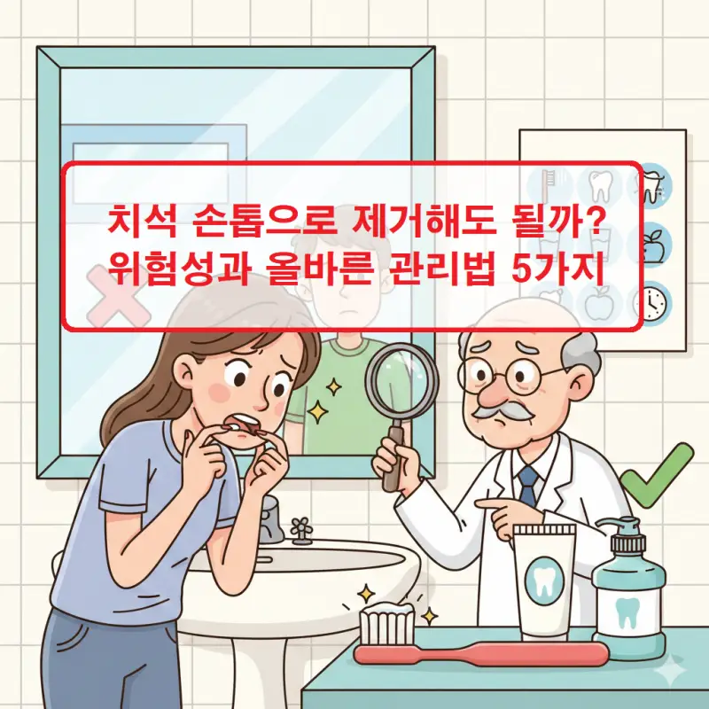 치석 손톱으로 제거하는 위험성과 올바른 치석 관리법을 설명하는 치아 건강 썸네일