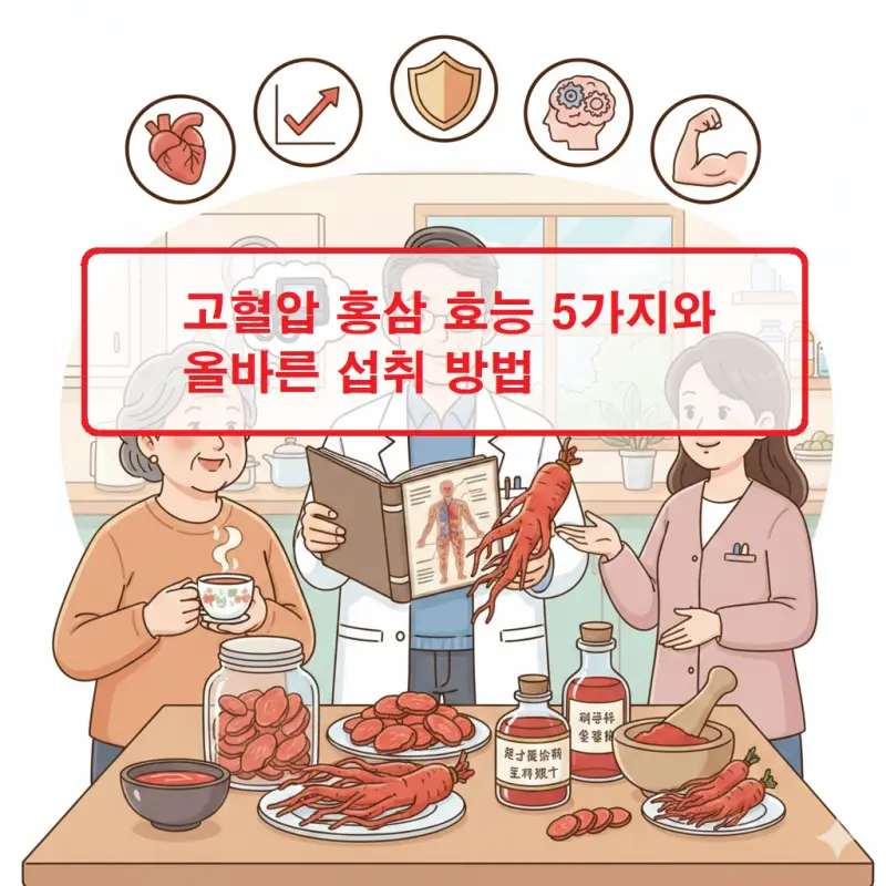 고혈압 홍삼 효능 5가지와 올바른 섭취 방법 1 고혈압 홍삼 효능과 건강 개선 효과를 설명하는 건강 정보 썸네일 이미지