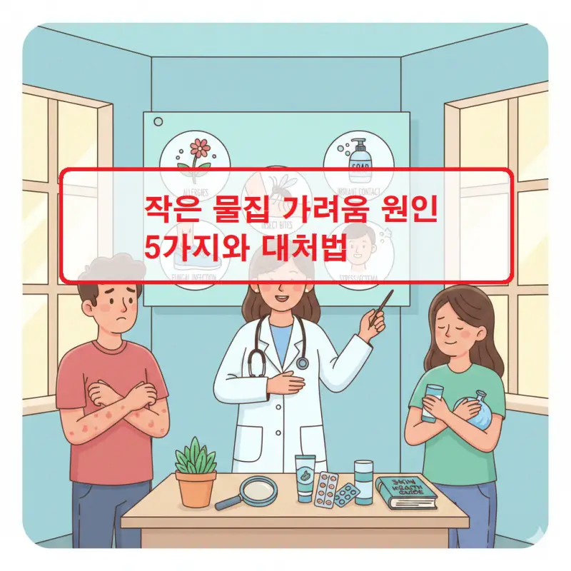 작은 물집 가려움 증상이 나타난 피부와 원인 및 대처법을 설명하는 건강 정보 썸네일