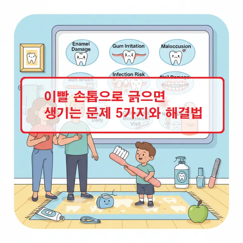 이빨 손톱으로 긁으면 발생하는 치아 손상과 손톱 변형을 설명하는 건강 정보 썸네일