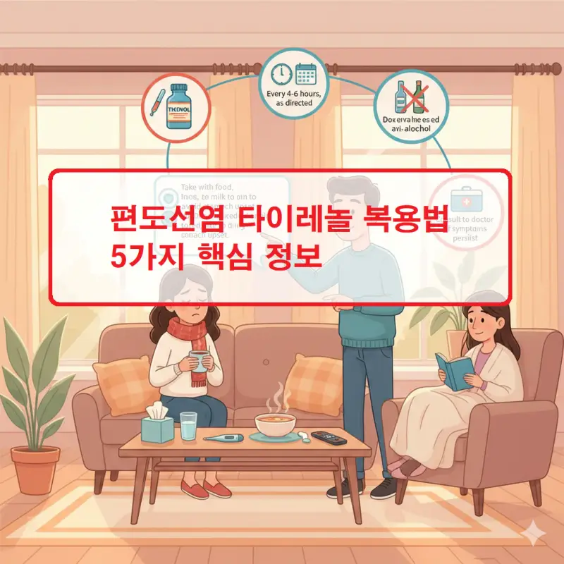 편도선염 타이레놀 복용 방법과 주의사항을 안내하는 의료 정보 이미지