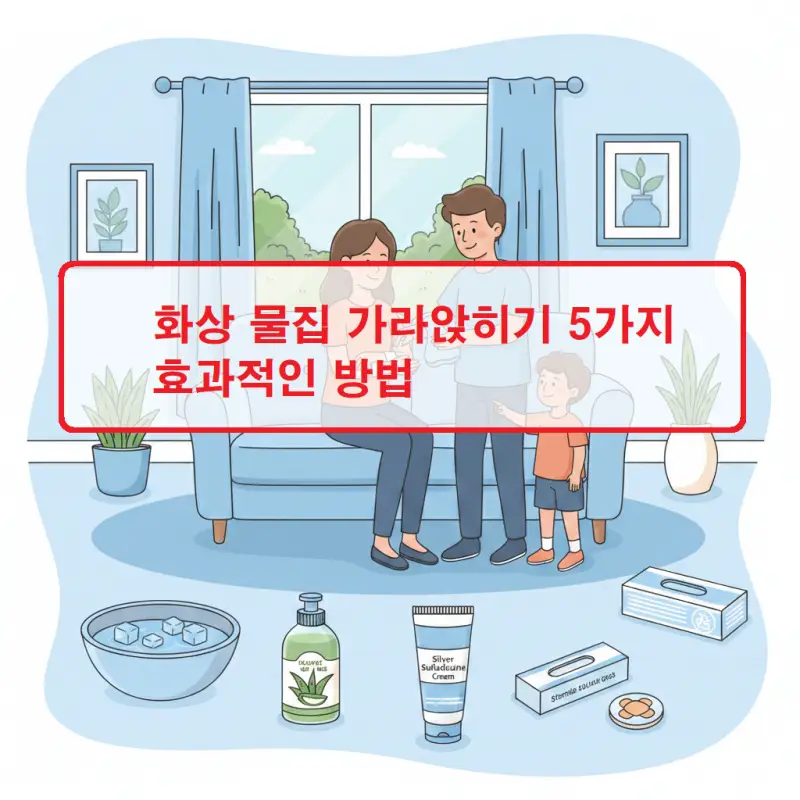화상 물집 가라앉히기 위한 응급처치 방법을 설명하는 건강 정보 이미지