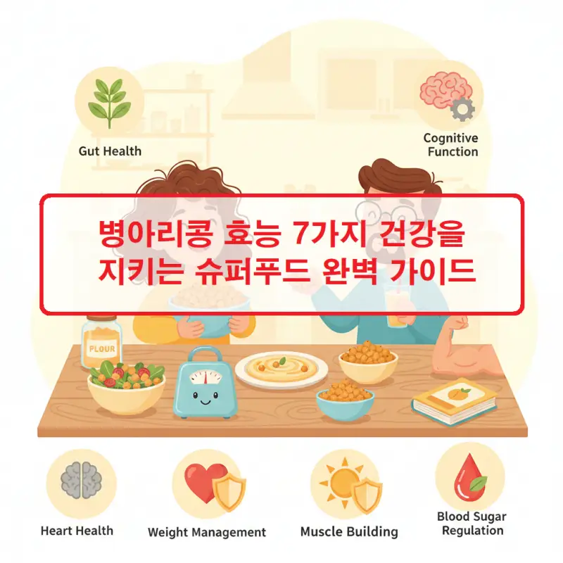 병아리콩 효능을 보여주는 건강식품 이미지와 영양 성분 정보를 담은 썸네일