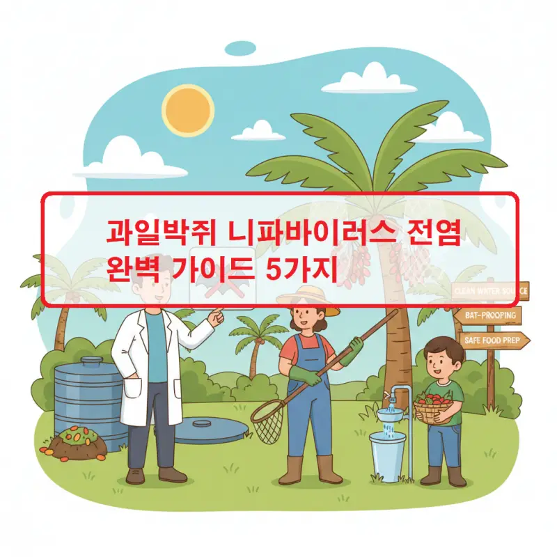 과일박쥐 니파바이러스 전염 경로를 설명하는 감염병 예방 정보 썸네일