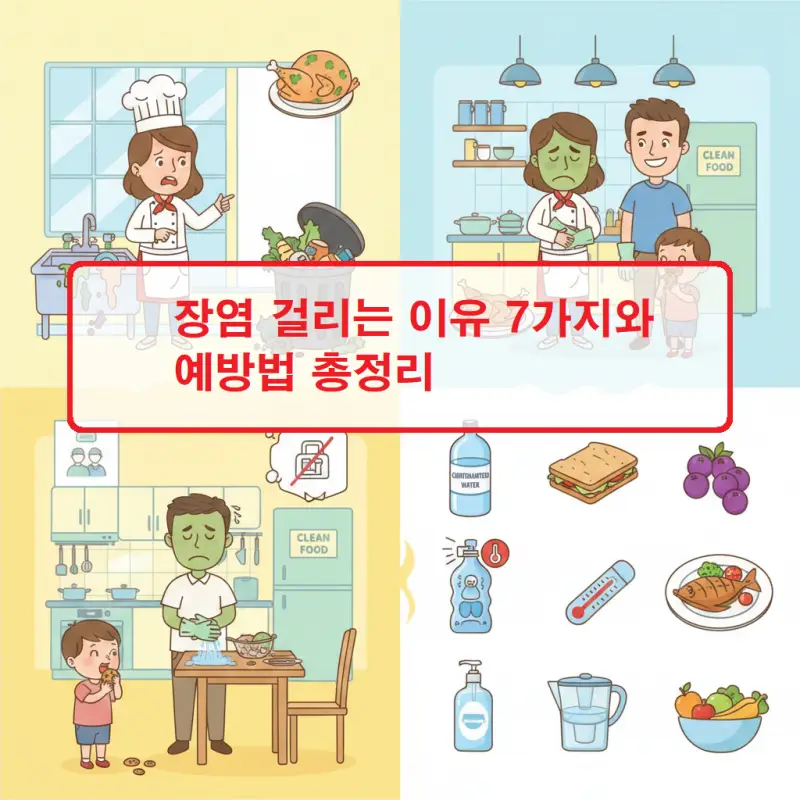 장염 걸리는 이유 7가지와 예방법을 설명하는 건강 정보 썸네일