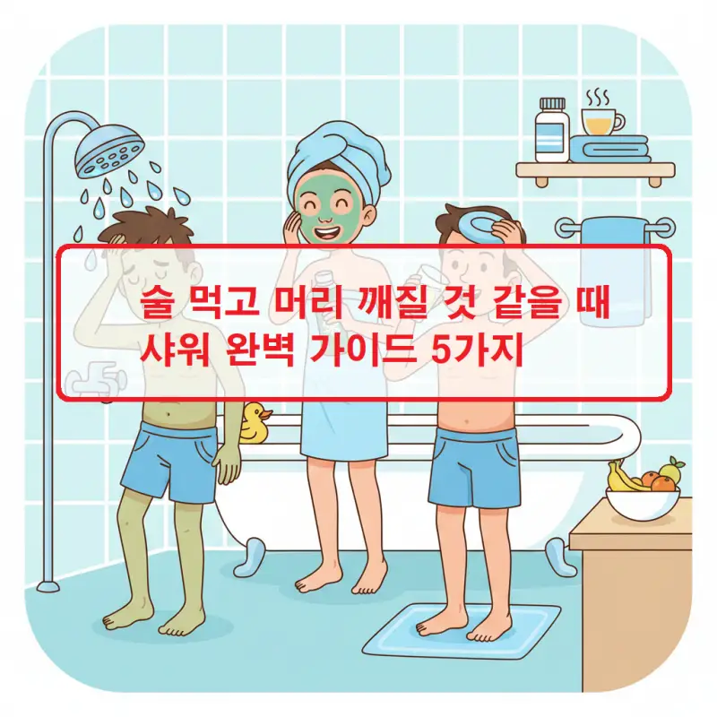 술 먹고 머리 깨질 것 같을 때 샤워 방법 5가지를 설명하는 숙취 관리 가이드 썸네일