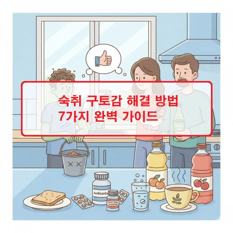 숙취 구토감 해결 방법과 빠른 회복법을 설명하는 건강 정보 이미지