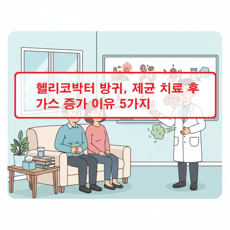 헬리코박터 방귀 증상과 제균 치료 후 가스가 증가하는 이유를 설명하는 건강 정보 썸네일