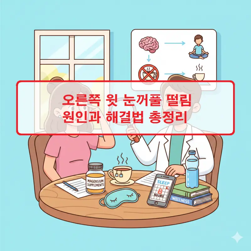 오른쪽 윗 눈꺼풀 떨림 증상의 원인과 해결 방법을 설명하는 건강 정보 썸네일