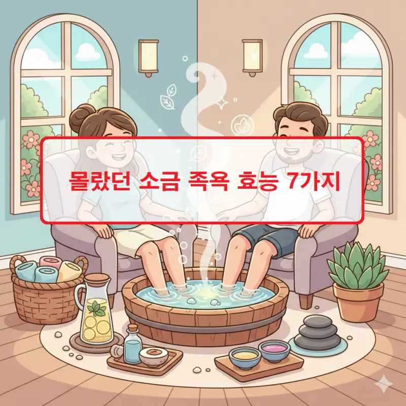 소금 족욕 효능과 건강상 이점을 설명하는 건강 정보 이미지
