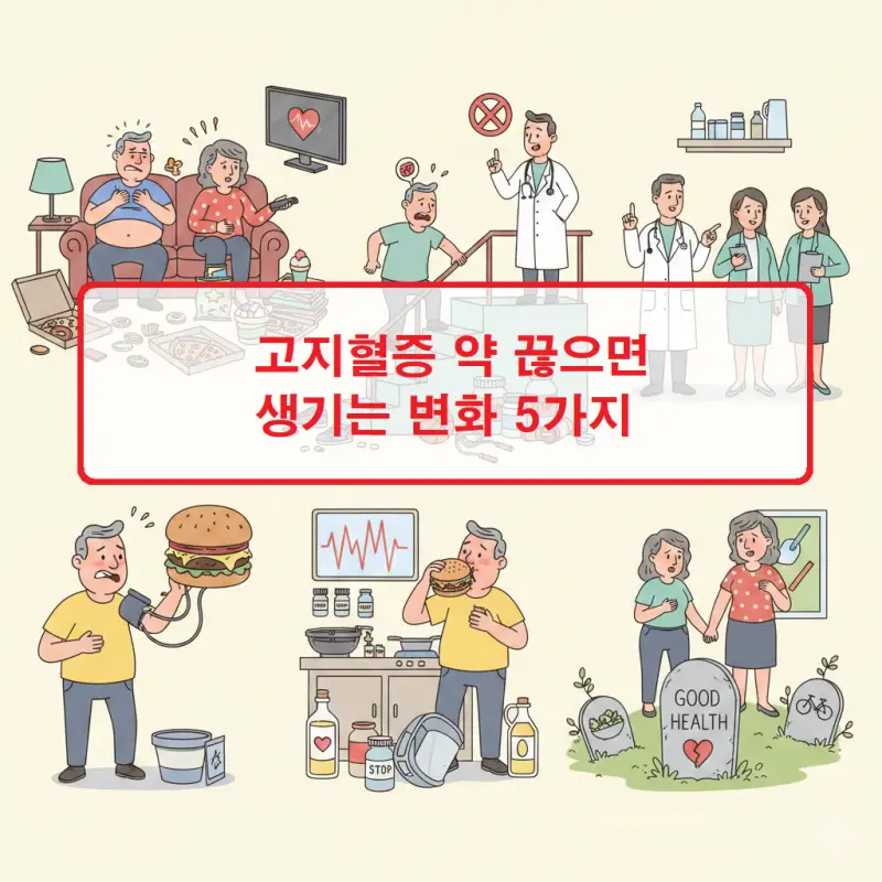 고지혈증 약 끊으면 나타나는 신체 변화와 건강 위험을 설명하는 의료 정보 썸네일