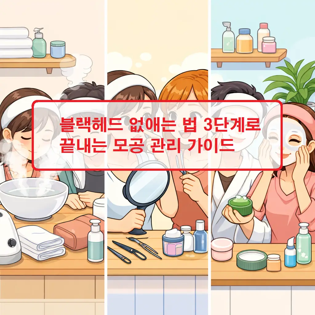 블랙헤드 없애는 법을 3단계로 정리한 모공 관리 방법을 소개하는 뷰티 정보 썸네일