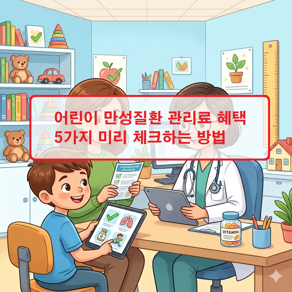소아청소년과 전문의가 보호자에게 어린이 만성질환 관리료 산정 기준과 건강 관리 계획을 설명하는 모습