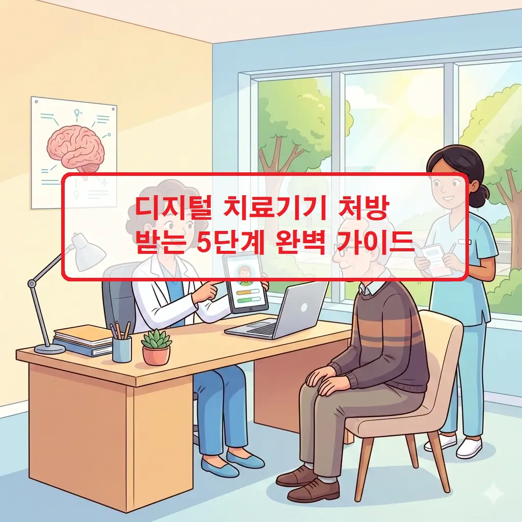 의료진 상담부터 앱 설치까지 디지털 치료기기 처방 과정을 순서대로 정리한 5단계 안내 가이드
