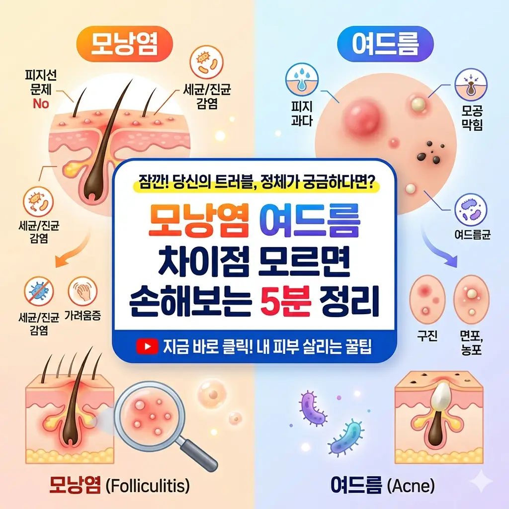 모낭염 여드름 차이점을 한눈에 비교해 올바른 피부 관리법을 안내하는 피부 건강 정보 썸네일