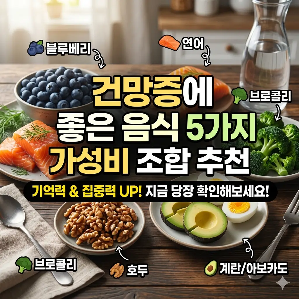 건망증에 좋은 음식 5가지와 가성비 조합을 소개하는 뇌 건강 정보 썸네일