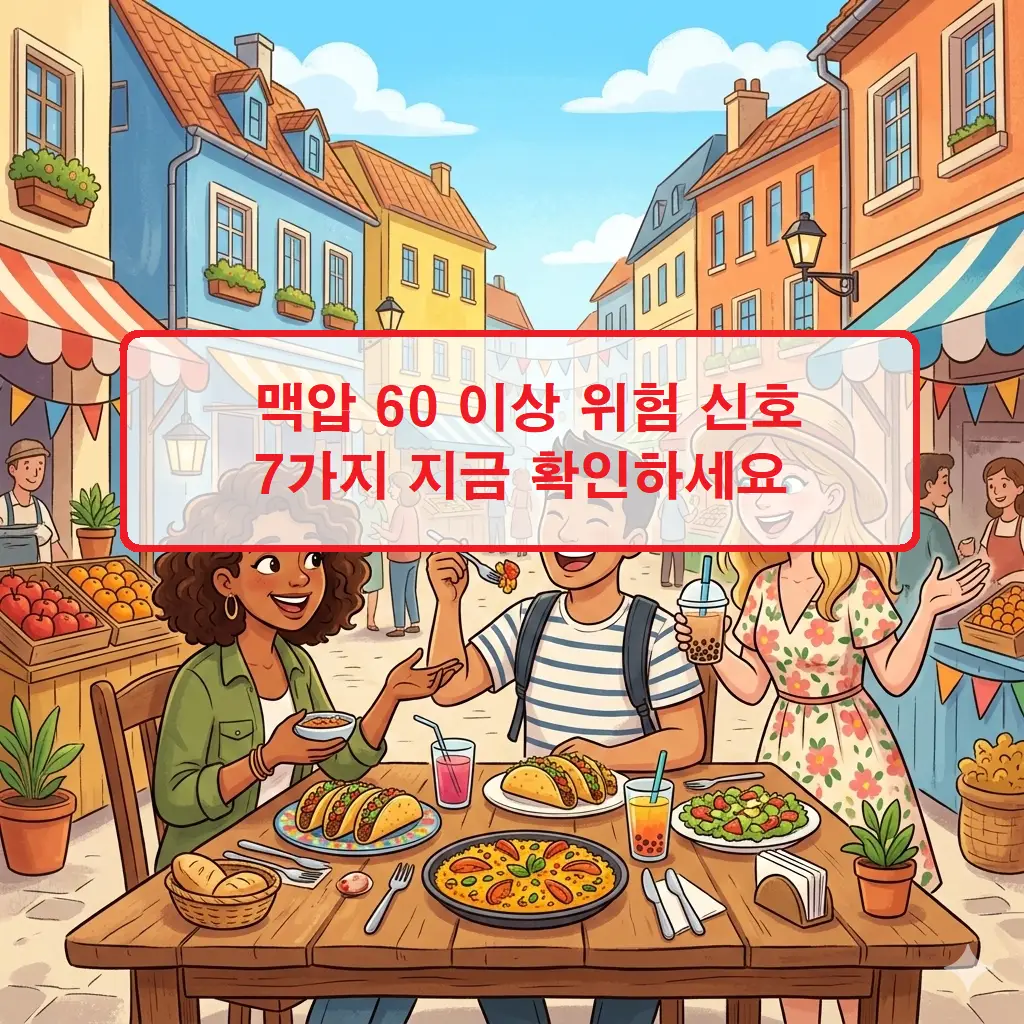 맥압 60 이상 수치가 나타내는 혈관 건강 위험 신호 7가지를 설명하는 인포그래픽 이미지