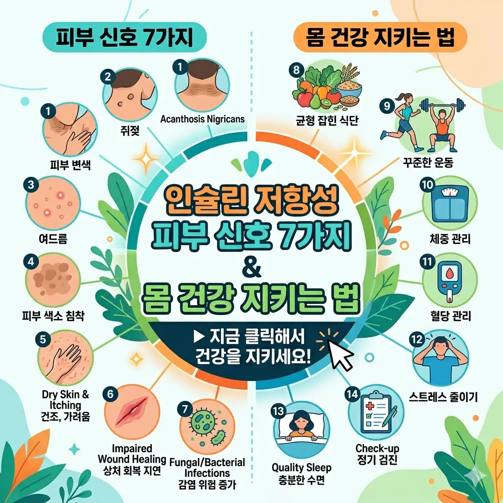 인슐린 저항성 피부 신호 7가지와 건강 관리법을 안내하는 대사 건강 정보 이미지