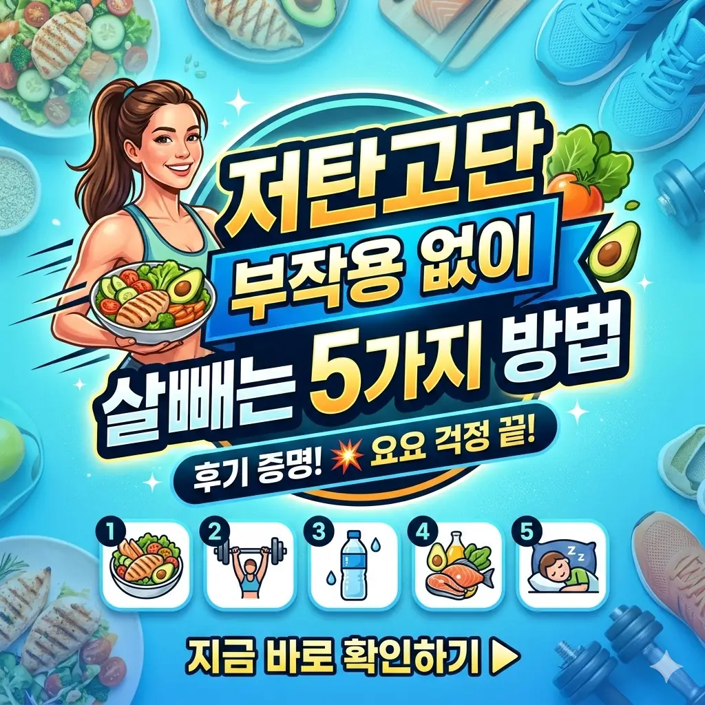 저탄고단 부작용 없이 건강하게 살을 빼는 5가지 방법을 소개하는 다이어트 콘텐츠 썸네일