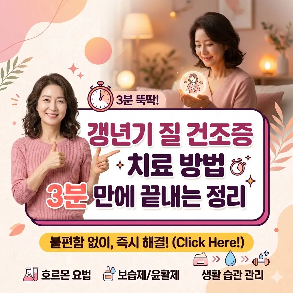 갱년기 질 건조증 치료 방법을 3분 만에 핵심만 정리한 여성 건강 정보 썸네일 이미지