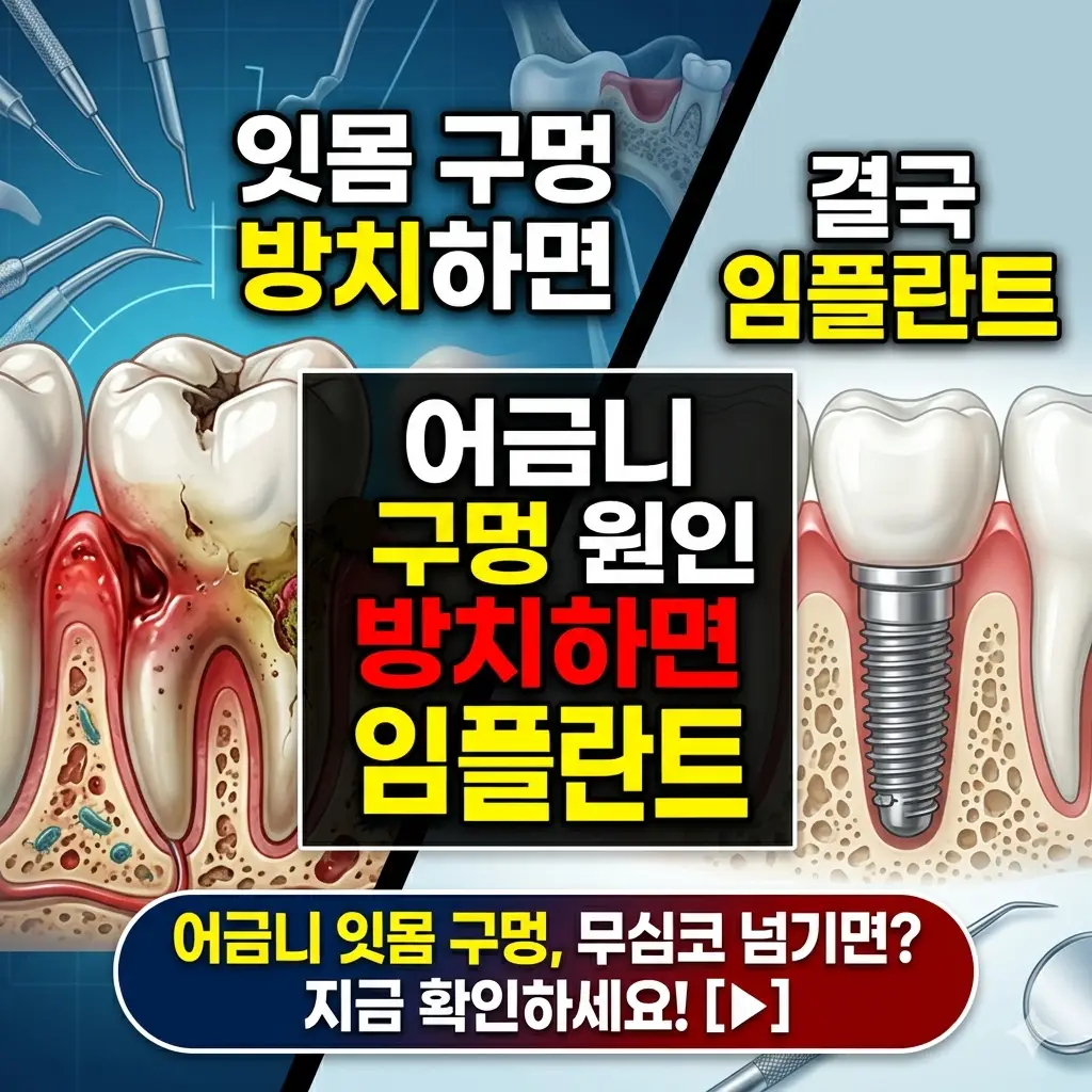 어금니 잇몸 구멍 원인과 방치 시 임플란트로 이어질 수 있음을 경고하는 치과 건강 정보 썸네일