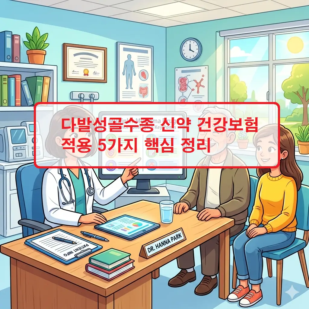 다발성골수종 신약 건강보험 적용 기준과 환자 부담금 변화를 설명하는 의료 정보 인포그래픽