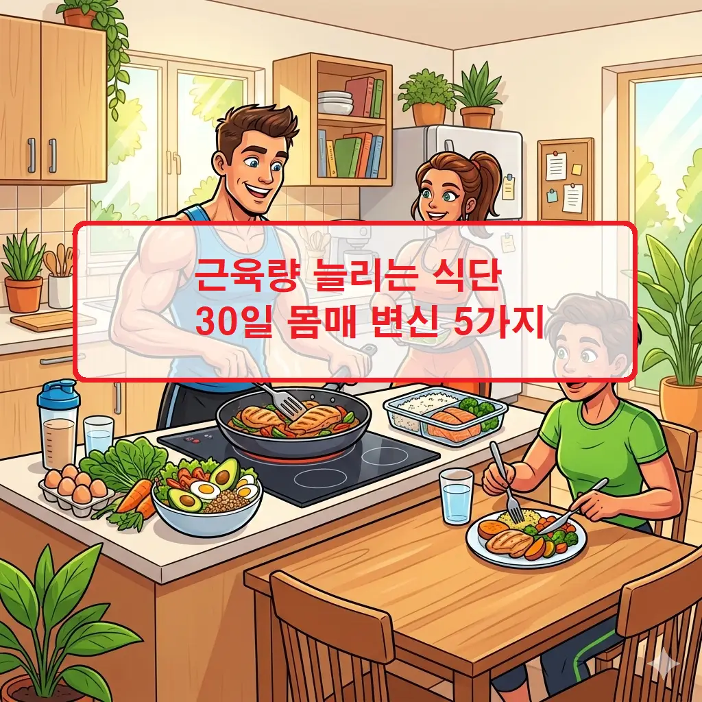 근육량 늘리는 식단 30일 몸매 변신 5가지 1 30일간의 신체 변화를 목표로 구성된 고단백 저탄수화물 근육량 늘리는 식단 식재료 구성